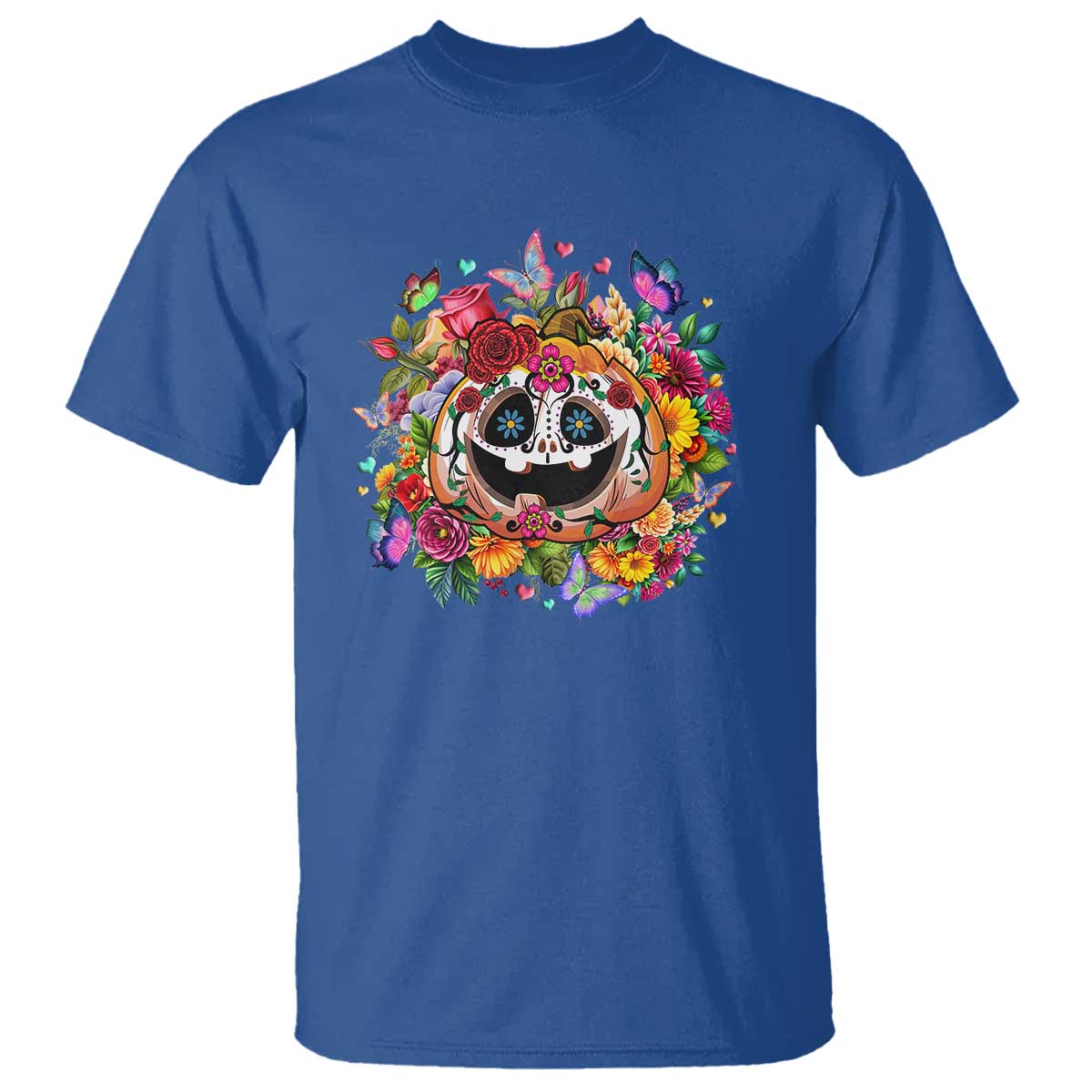 Day Of The Dead T Shirt Pumpkin Sugar Skull Halloween Flowers - Wonder Print Shop