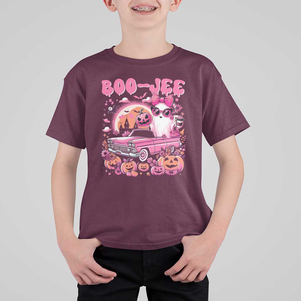 Funny Halloween T Shirt For Kid Boo Jee Pink Ghost Boujee Pumpkin Haunted House - Wonder Print Shop
