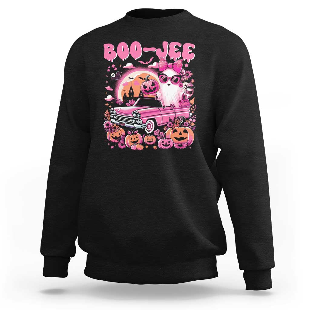 Funny Halloween Sweatshirt Boo Jee Pink Ghost Boujee Pumpkin Haunted House - Wonder Print Shop