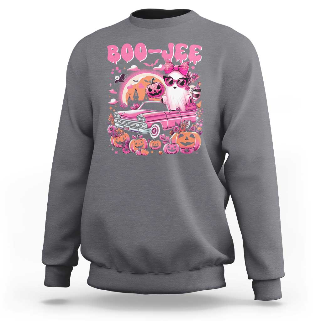 Funny Halloween Sweatshirt Boo Jee Pink Ghost Boujee Pumpkin Haunted House - Wonder Print Shop