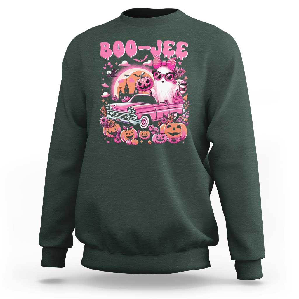 Funny Halloween Sweatshirt Boo Jee Pink Ghost Boujee Pumpkin Haunted House - Wonder Print Shop