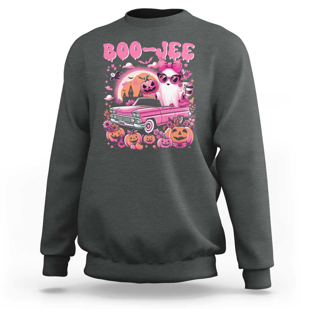 Funny Halloween Sweatshirt Boo Jee Pink Ghost Boujee Pumpkin Haunted House - Wonder Print Shop