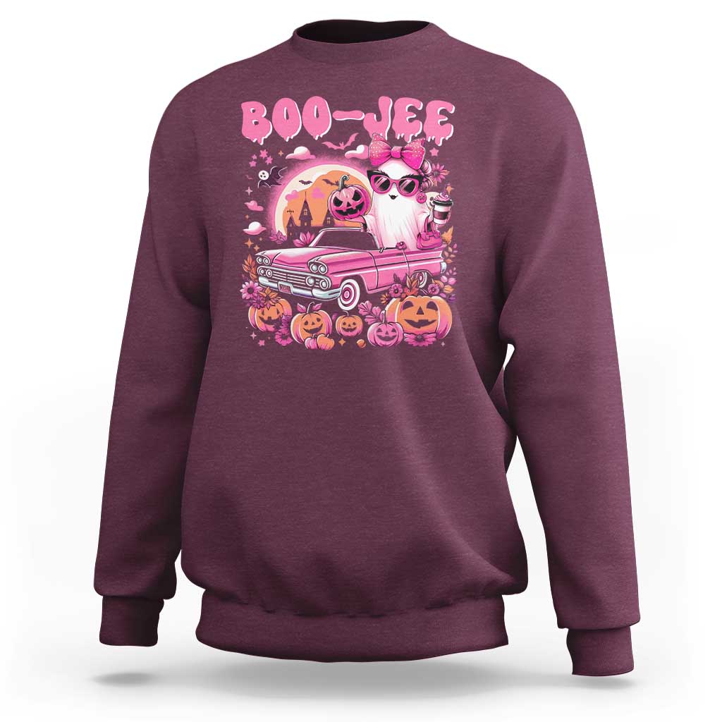Funny Halloween Sweatshirt Boo Jee Pink Ghost Boujee Pumpkin Haunted House - Wonder Print Shop