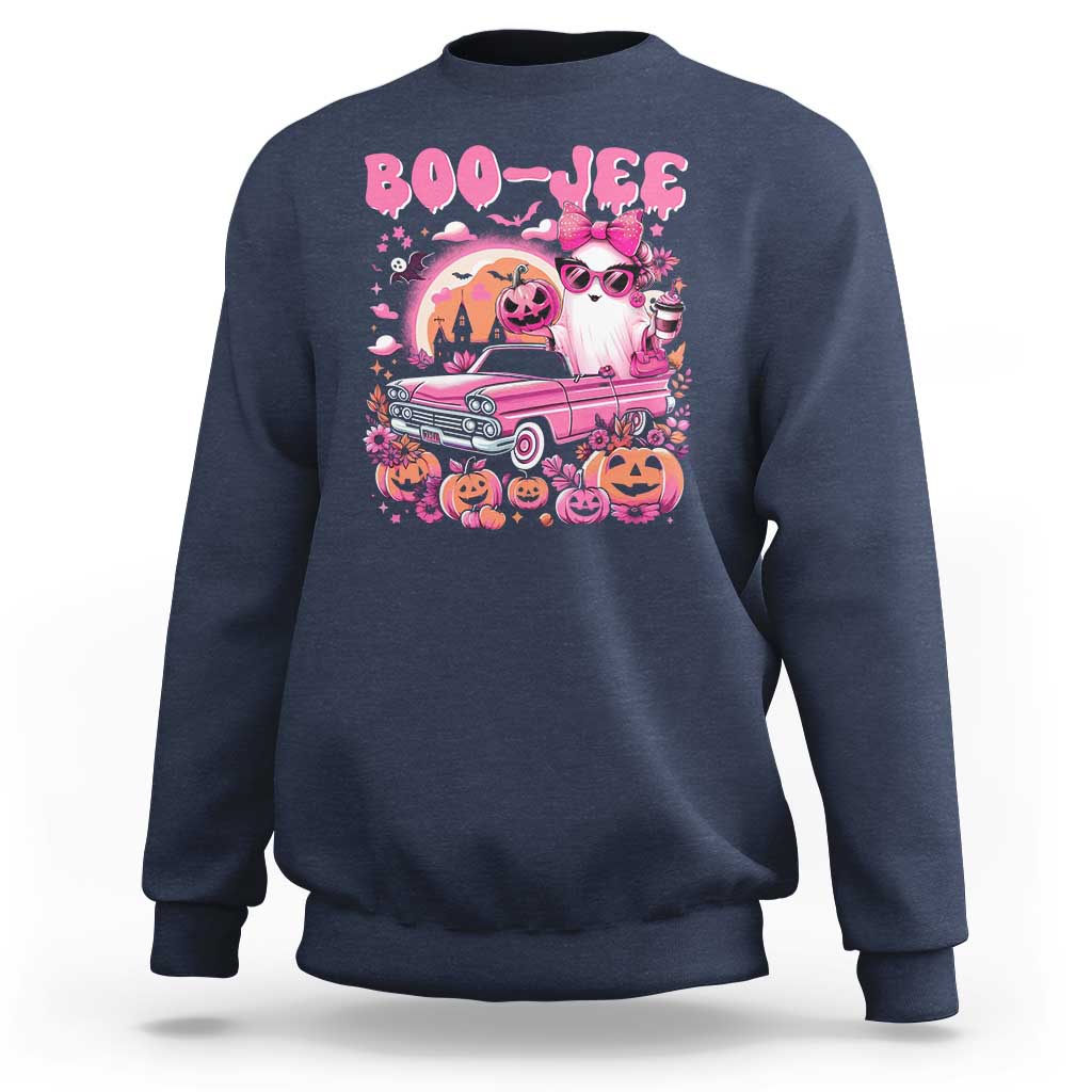 Funny Halloween Sweatshirt Boo Jee Pink Ghost Boujee Pumpkin Haunted House - Wonder Print Shop