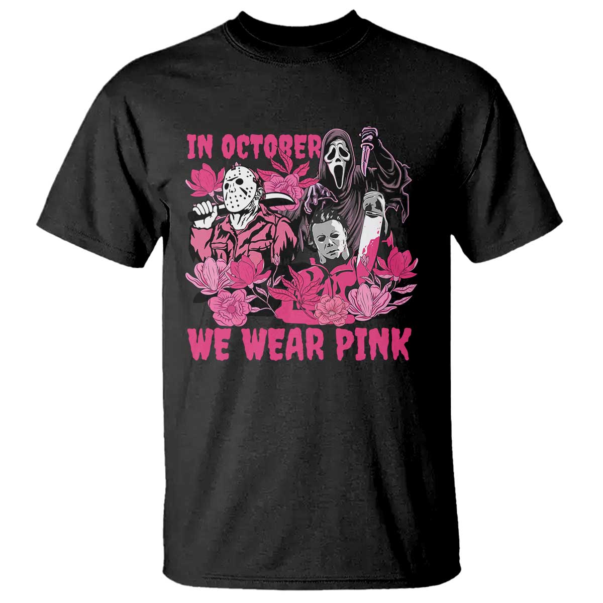 Breast Cancer Awareness Murderers T Shirt In October We Wear Pink Vintage Flower - Wonder Print Shop