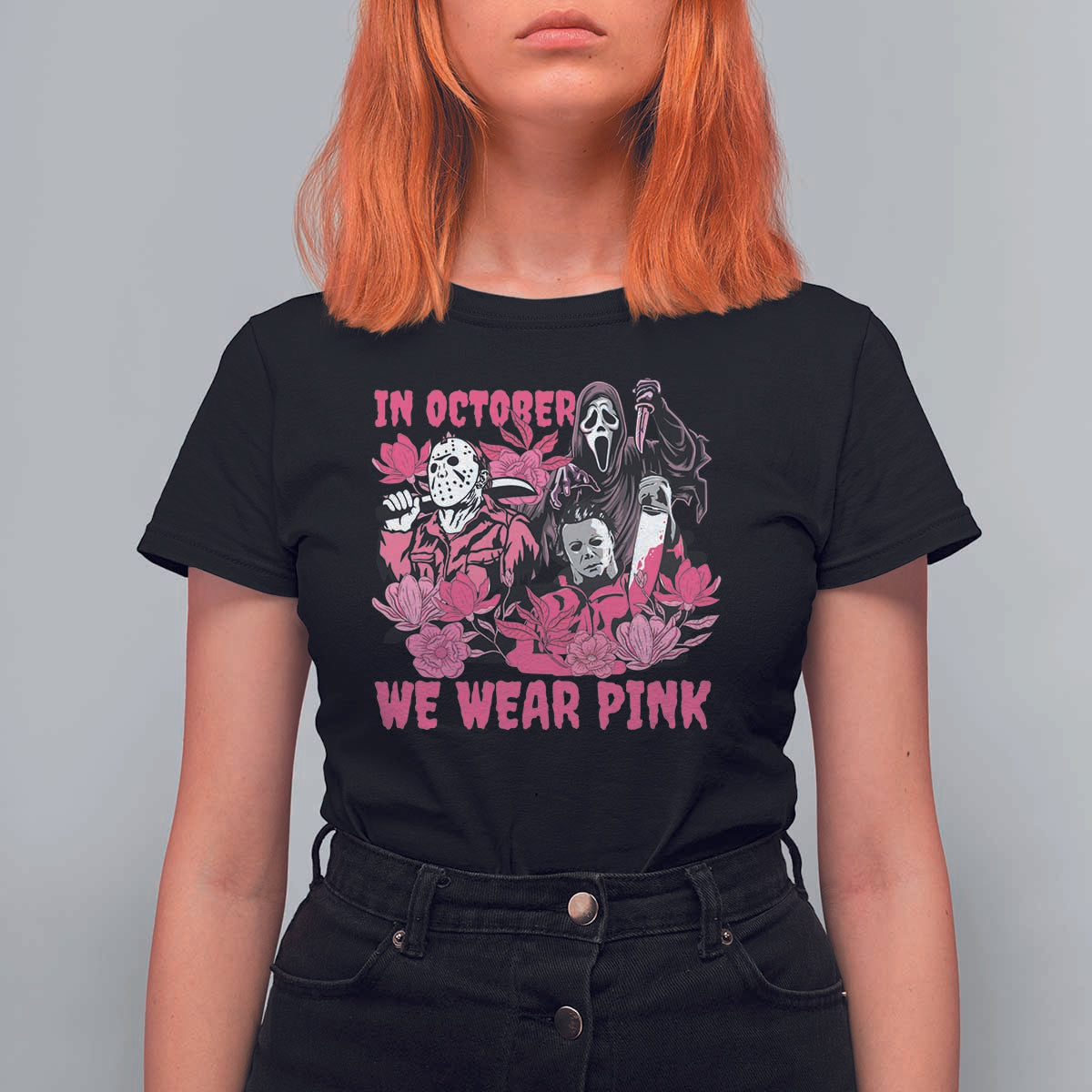 Breast Cancer Awareness Murderers T Shirt For Women In October We Wear Pink Vintage Flower - Wonder Print Shop