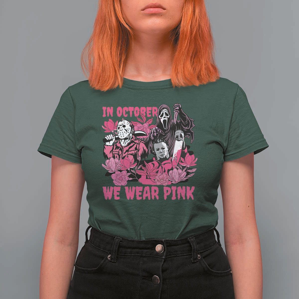 Breast Cancer Awareness Murderers T Shirt For Women In October We Wear Pink Vintage Flower - Wonder Print Shop