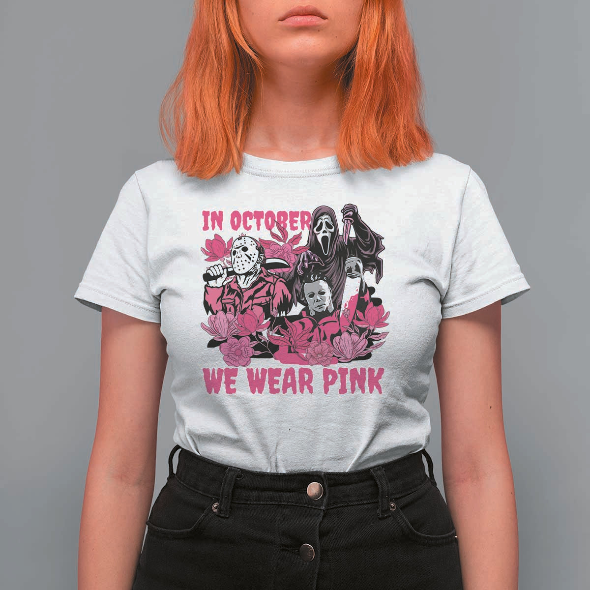 Breast Cancer Awareness Murderers T Shirt For Women In October We Wear Pink Vintage Flower - Wonder Print Shop