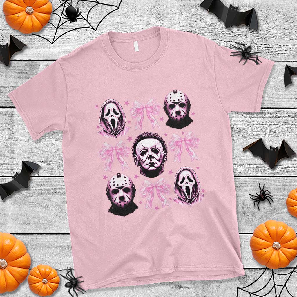 Halloween T Shirt Scary Murderers Pink Bows Coquette Aesthetic - Wonder Print Shop