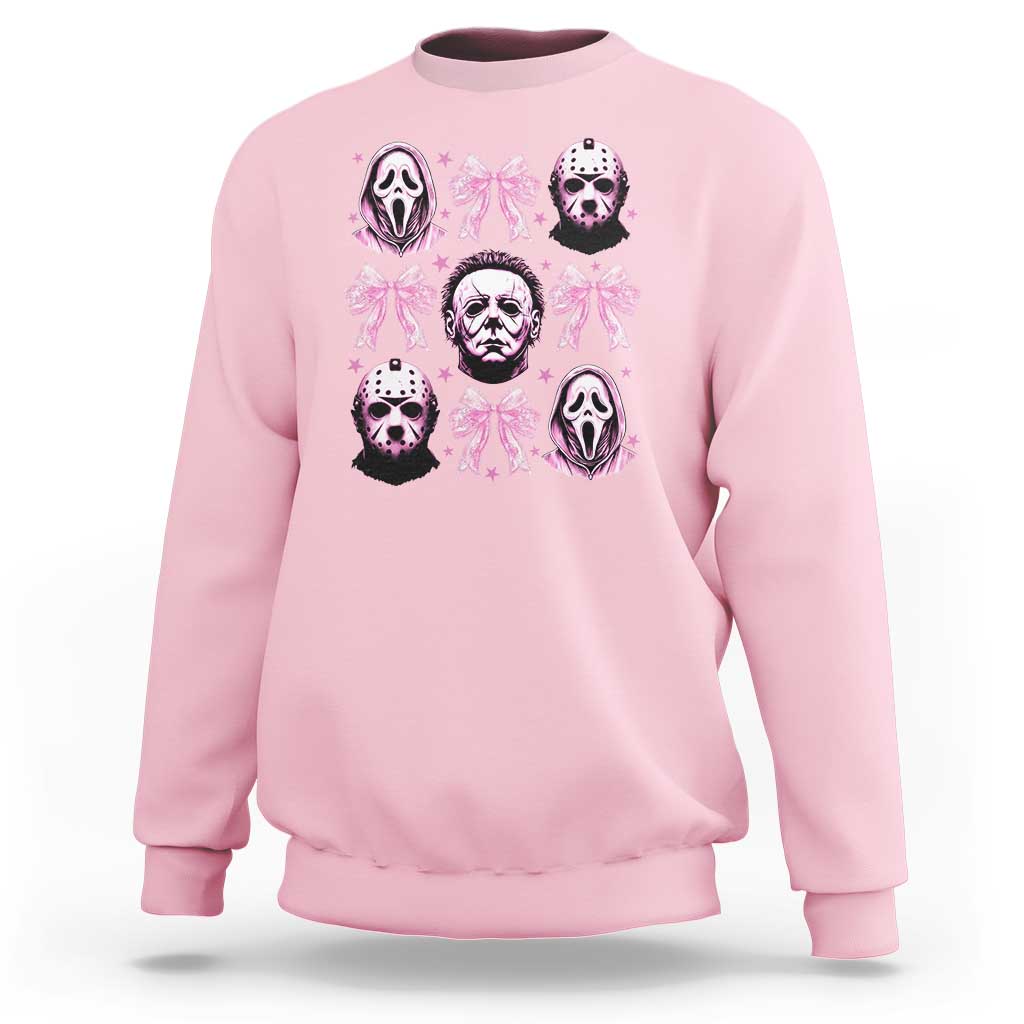 Halloween Sweatshirt Scary Murderers Pink Bows Coquette Aesthetic - Wonder Print Shop