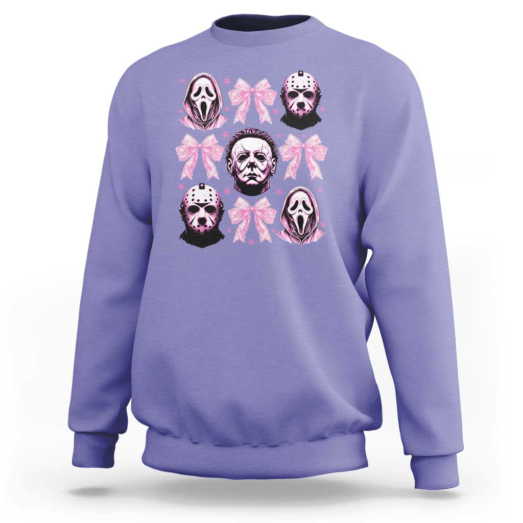 Halloween Sweatshirt Scary Murderers Pink Bows Coquette Aesthetic - Wonder Print Shop