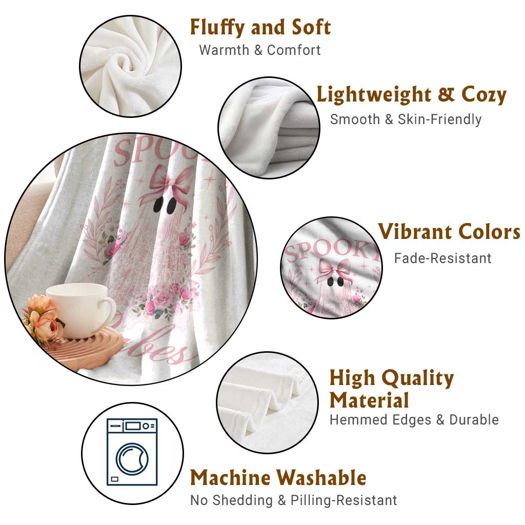Halloween Throw Blanket Spooky Babes Pink Ghost Coquette Aesthetic - Wonder Print Shop
