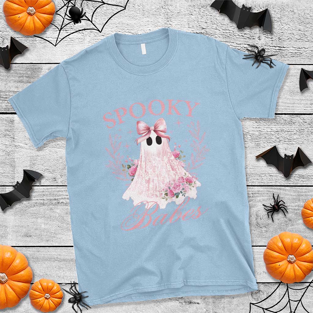 Halloween T Shirt Spooky Babes Pink Ghost Coquette Aesthetic - Wonder Print Shop