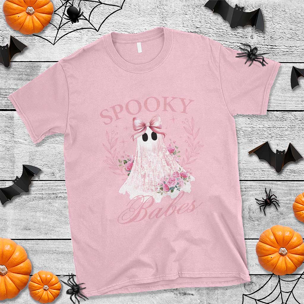 Halloween T Shirt Spooky Babes Pink Ghost Coquette Aesthetic - Wonder Print Shop