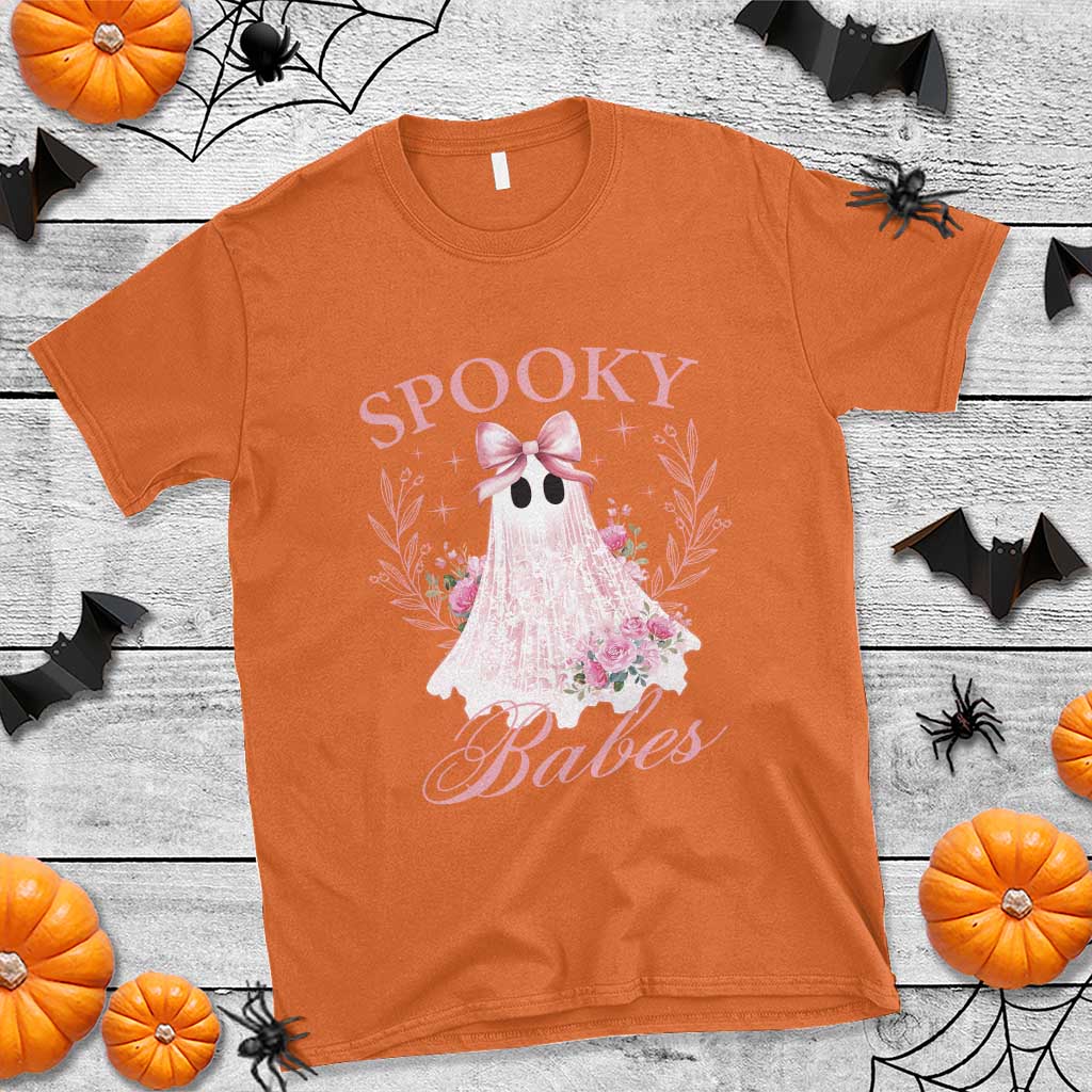 Halloween T Shirt Spooky Babes Pink Ghost Coquette Aesthetic - Wonder Print Shop