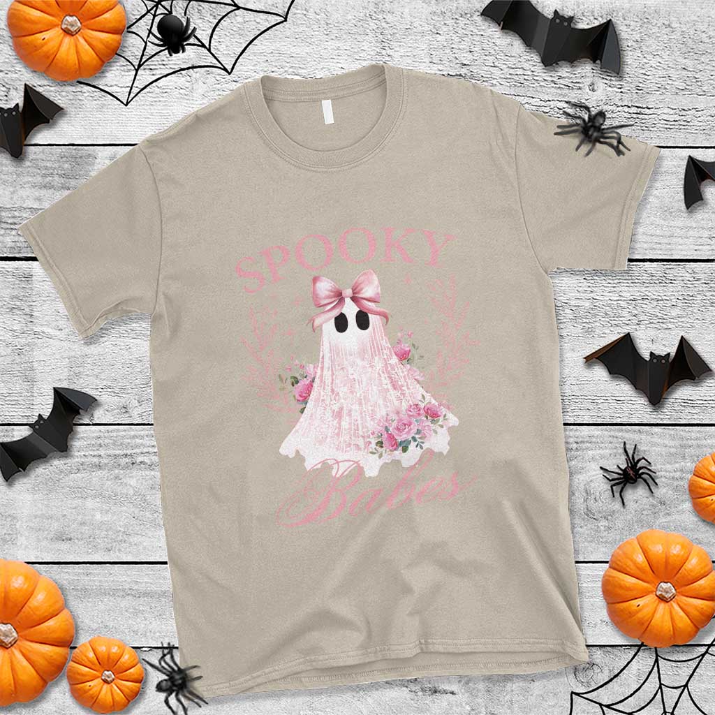 Halloween T Shirt Spooky Babes Pink Ghost Coquette Aesthetic - Wonder Print Shop
