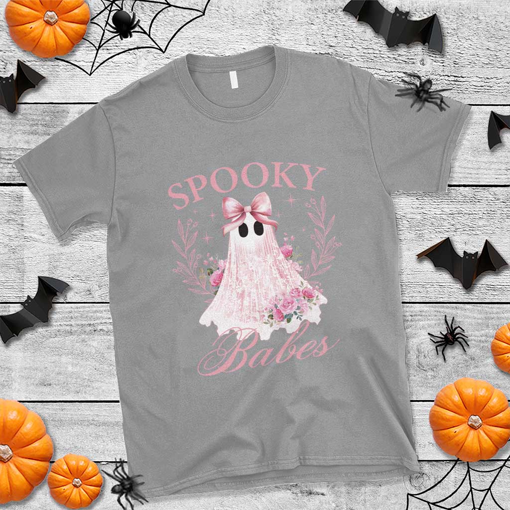 Halloween T Shirt Spooky Babes Pink Ghost Coquette Aesthetic - Wonder Print Shop