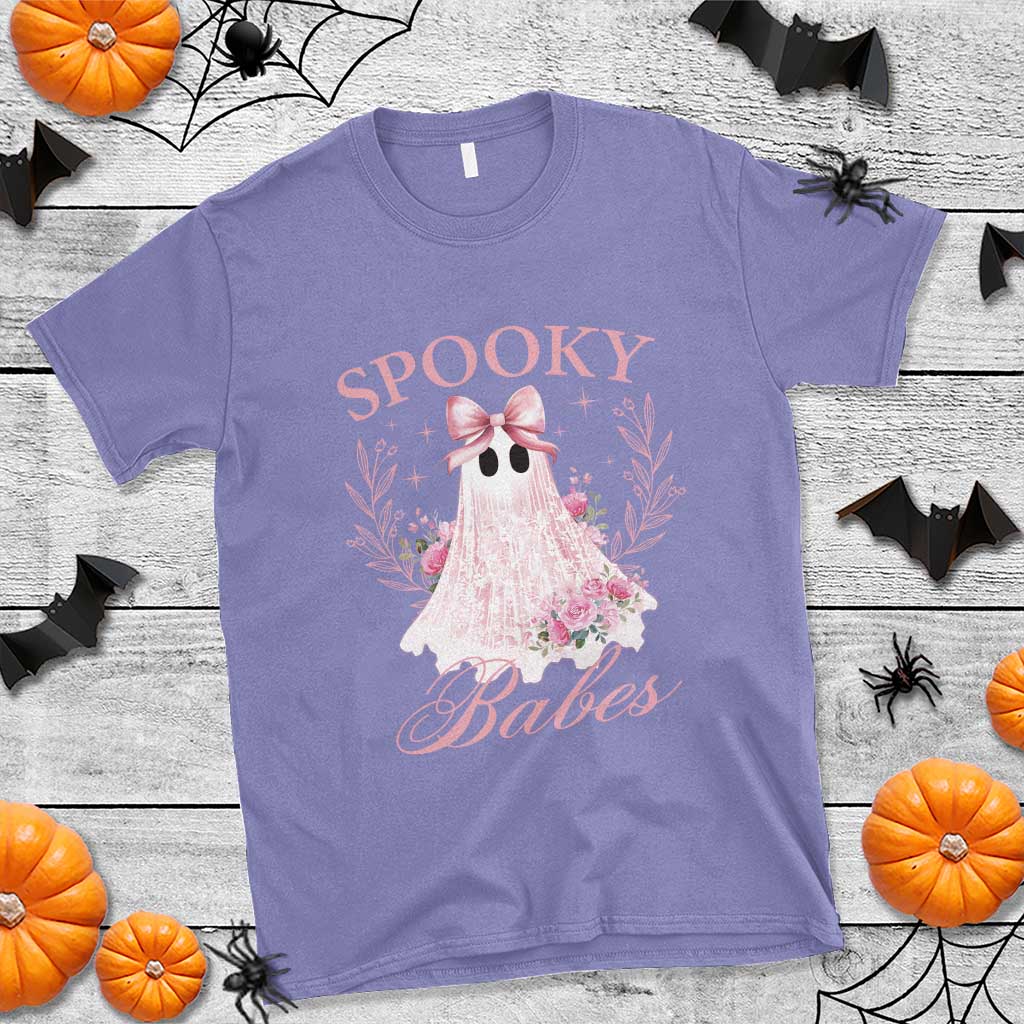 Halloween T Shirt Spooky Babes Pink Ghost Coquette Aesthetic - Wonder Print Shop