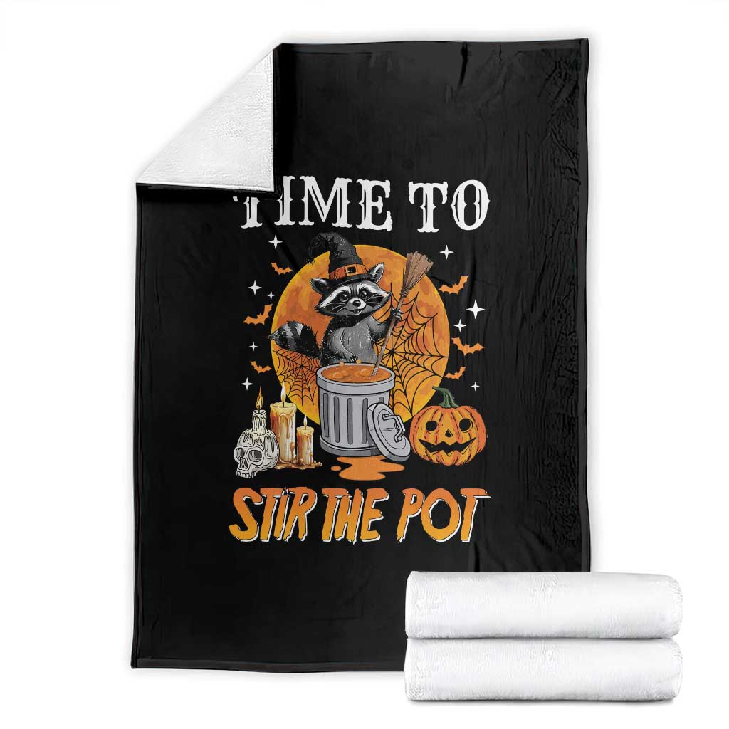 Funny Halloween Throw Blanket Time To Stir The Pot Cute Raccoon Pumpkin - Wonder Print Shop