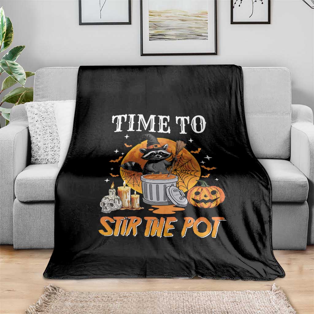 Funny Halloween Throw Blanket Time To Stir The Pot Cute Raccoon Pumpkin - Wonder Print Shop