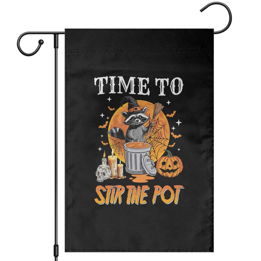 Funny Halloween Garden Flag Time To Stir The Pot Cute Raccoon Pumpkin - Wonder Print Shop