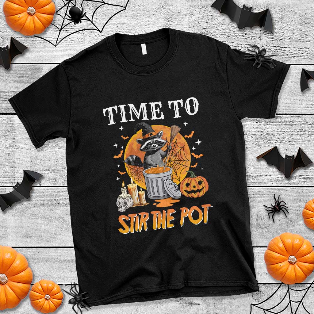 Funny Halloween T Shirt Time To Stir The Pot Cute Raccoon Pumpkin - Wonder Print Shop