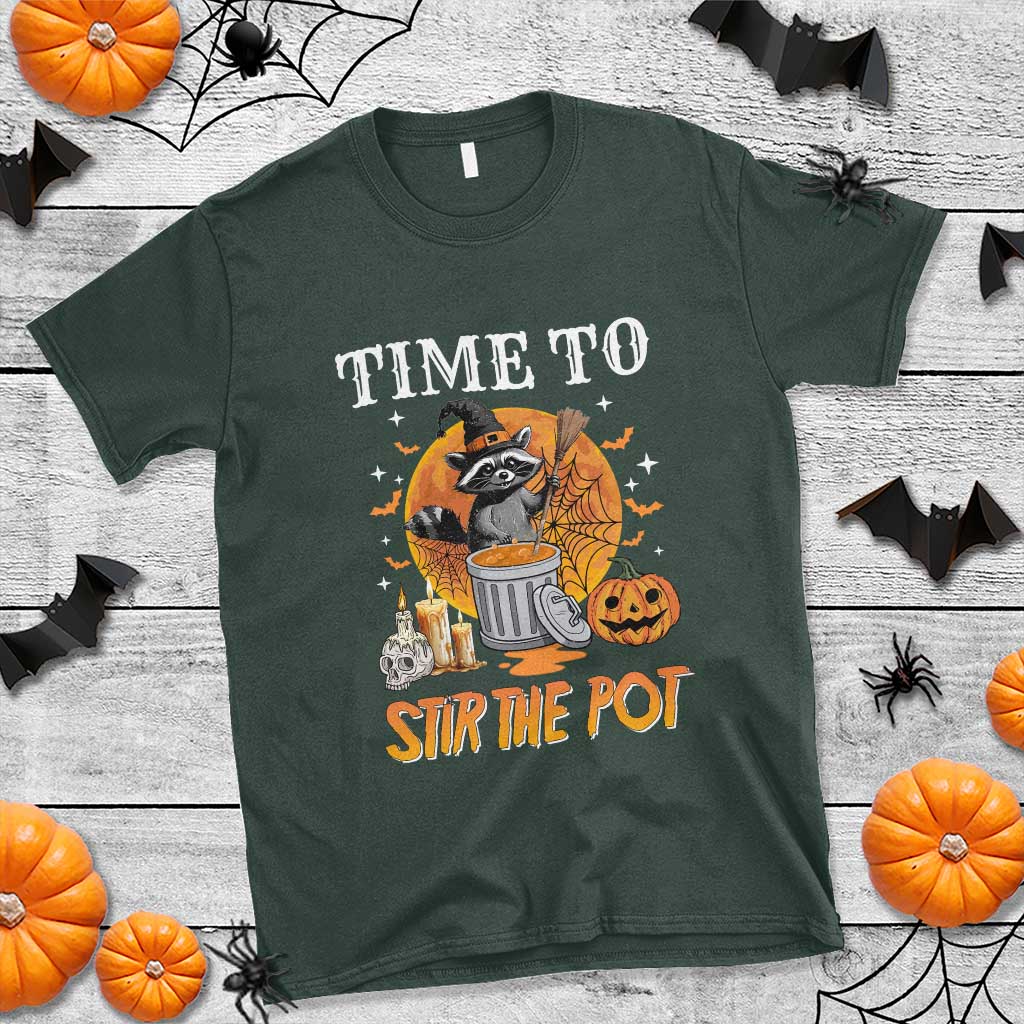 Funny Halloween T Shirt Time To Stir The Pot Cute Raccoon Pumpkin - Wonder Print Shop