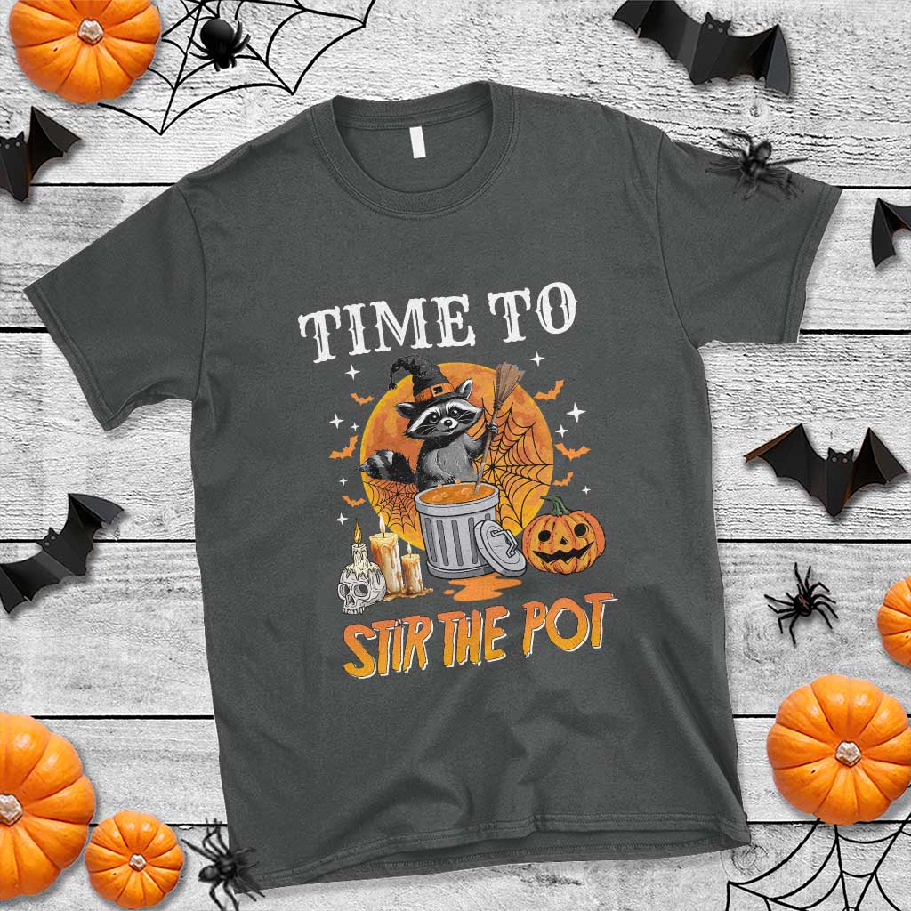 Funny Halloween T Shirt Time To Stir The Pot Cute Raccoon Pumpkin - Wonder Print Shop