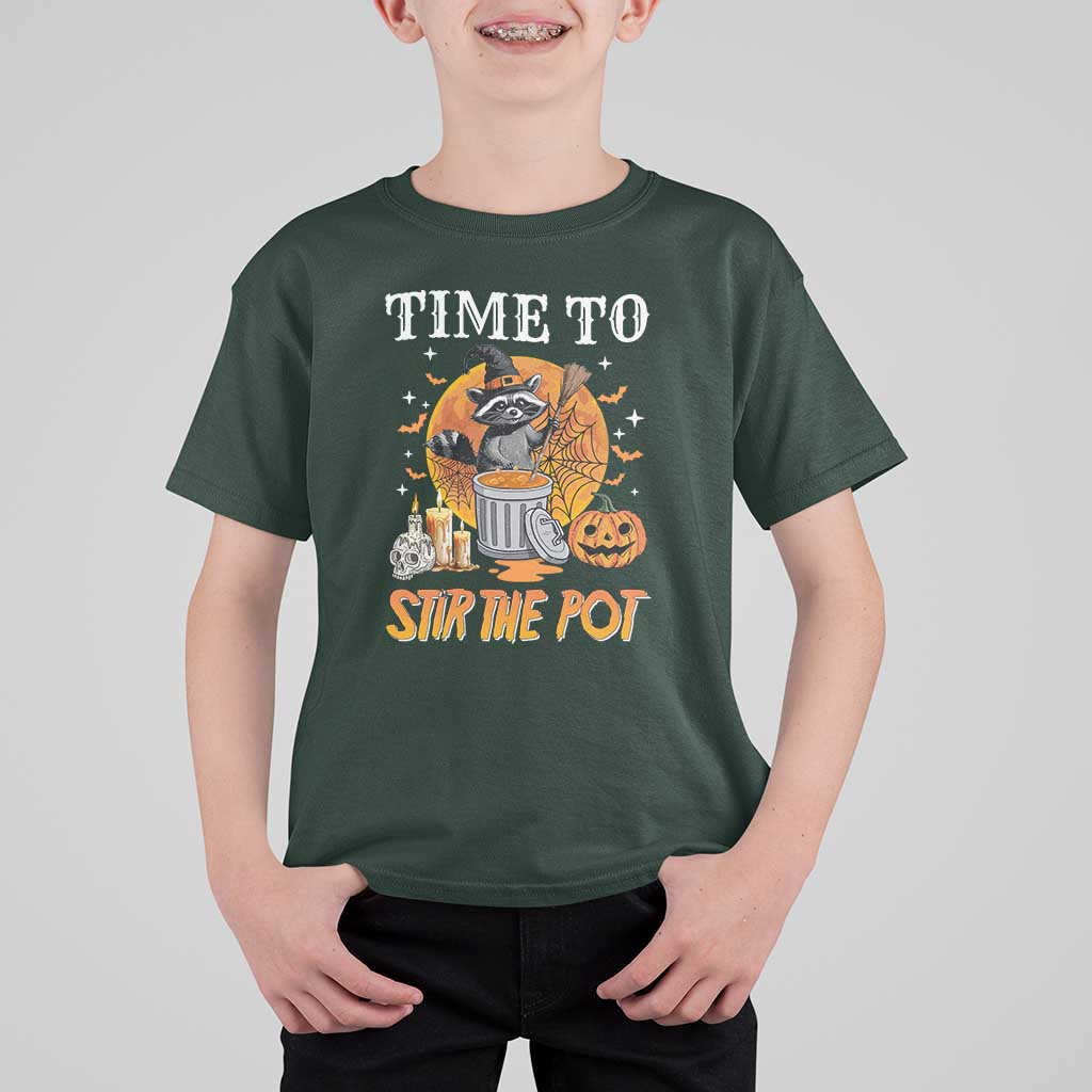 Funny Halloween T Shirt For Kid Time To Stir The Pot Cute Raccoon Pumpkin - Wonder Print Shop