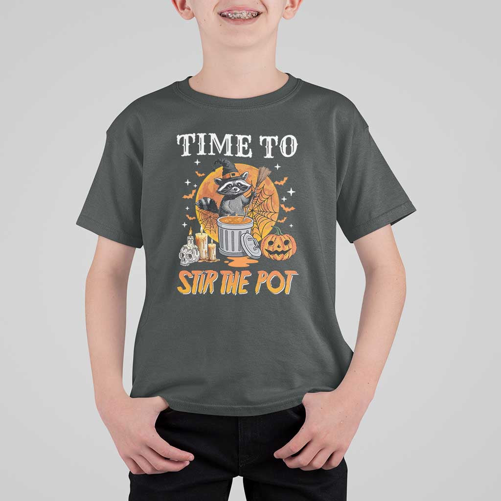 Funny Halloween T Shirt For Kid Time To Stir The Pot Cute Raccoon Pumpkin - Wonder Print Shop