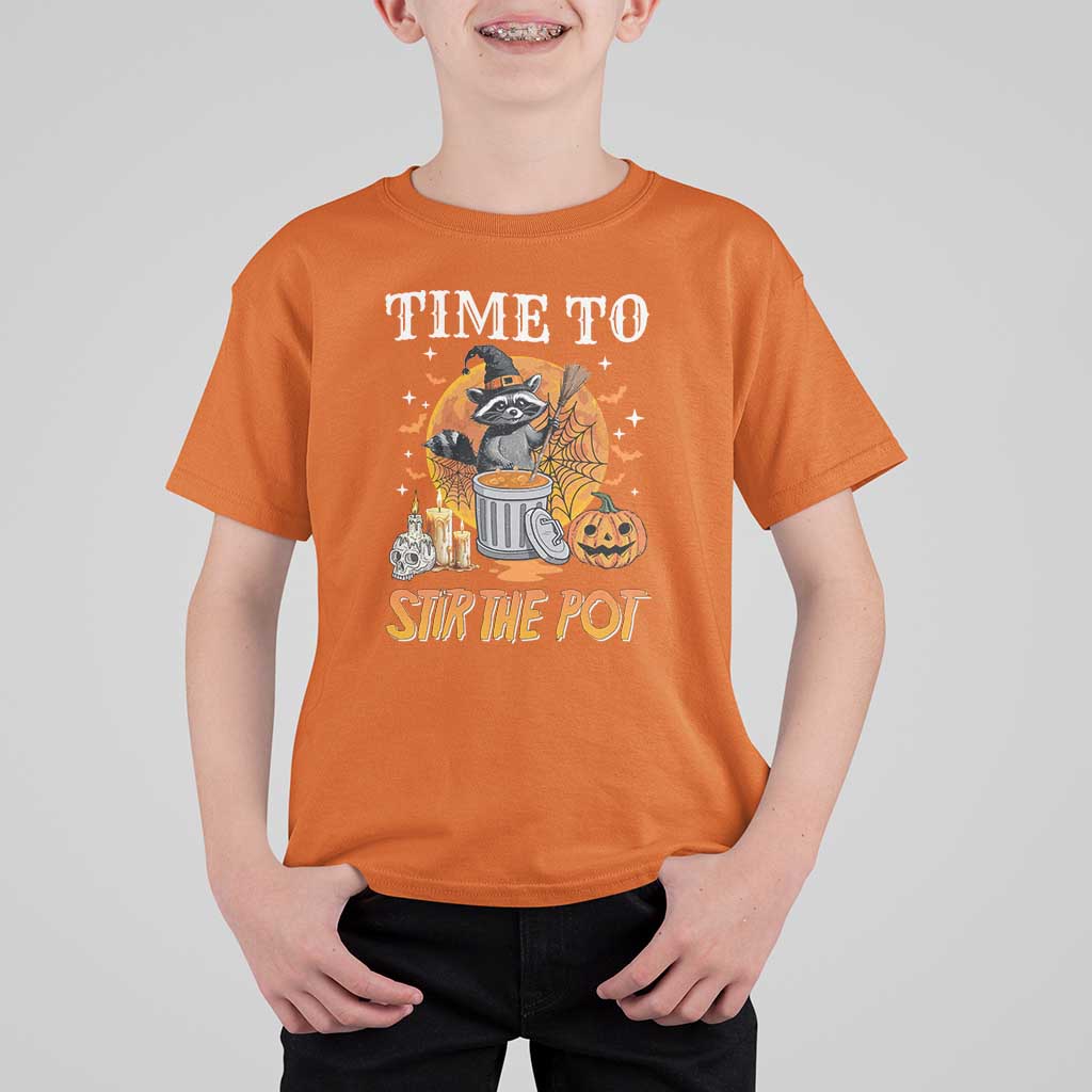 Funny Halloween T Shirt For Kid Time To Stir The Pot Cute Raccoon Pumpkin - Wonder Print Shop