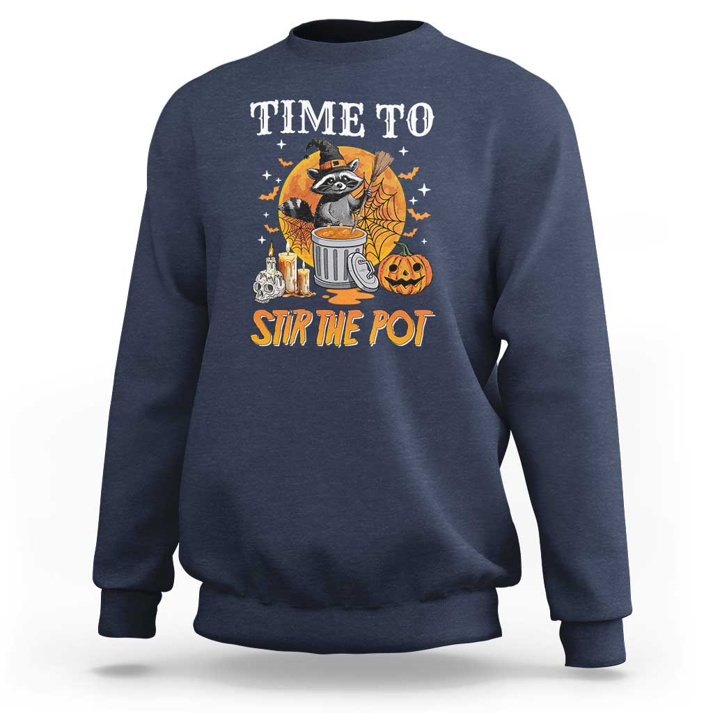 Funny Halloween Sweatshirt Time To Stir The Pot Cute Raccoon Pumpkin - Wonder Print Shop