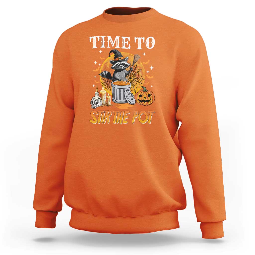 Funny Halloween Sweatshirt Time To Stir The Pot Cute Raccoon Pumpkin - Wonder Print Shop