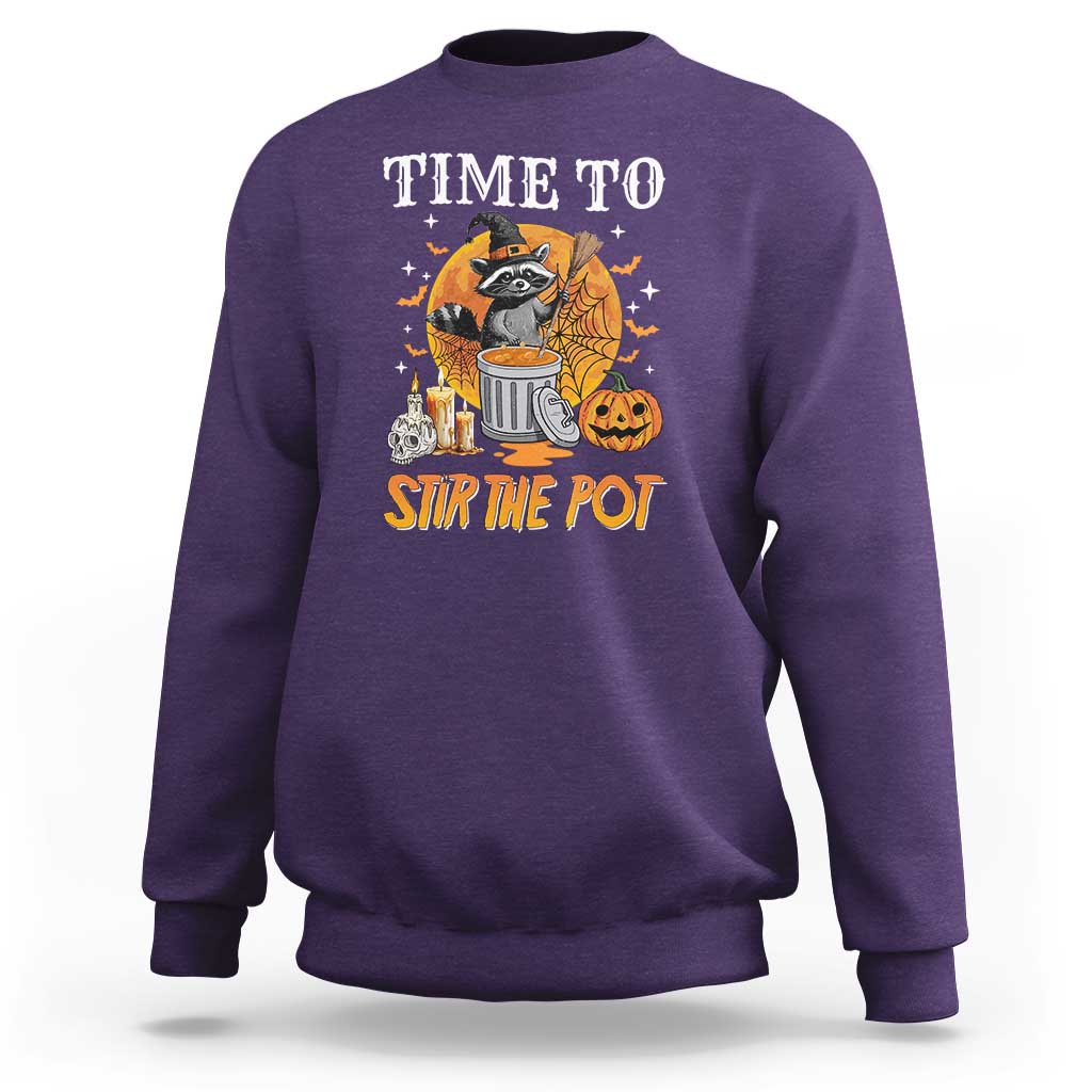 Funny Halloween Sweatshirt Time To Stir The Pot Cute Raccoon Pumpkin - Wonder Print Shop