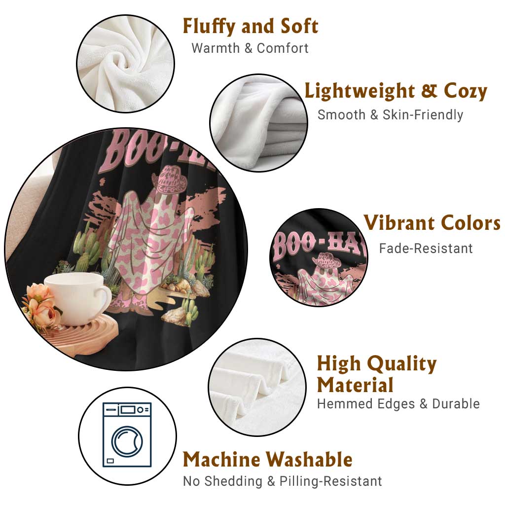 Halloween Western Throw Blanket Boo Haw Cute Country Cowboy Ghost - Wonder Print Shop