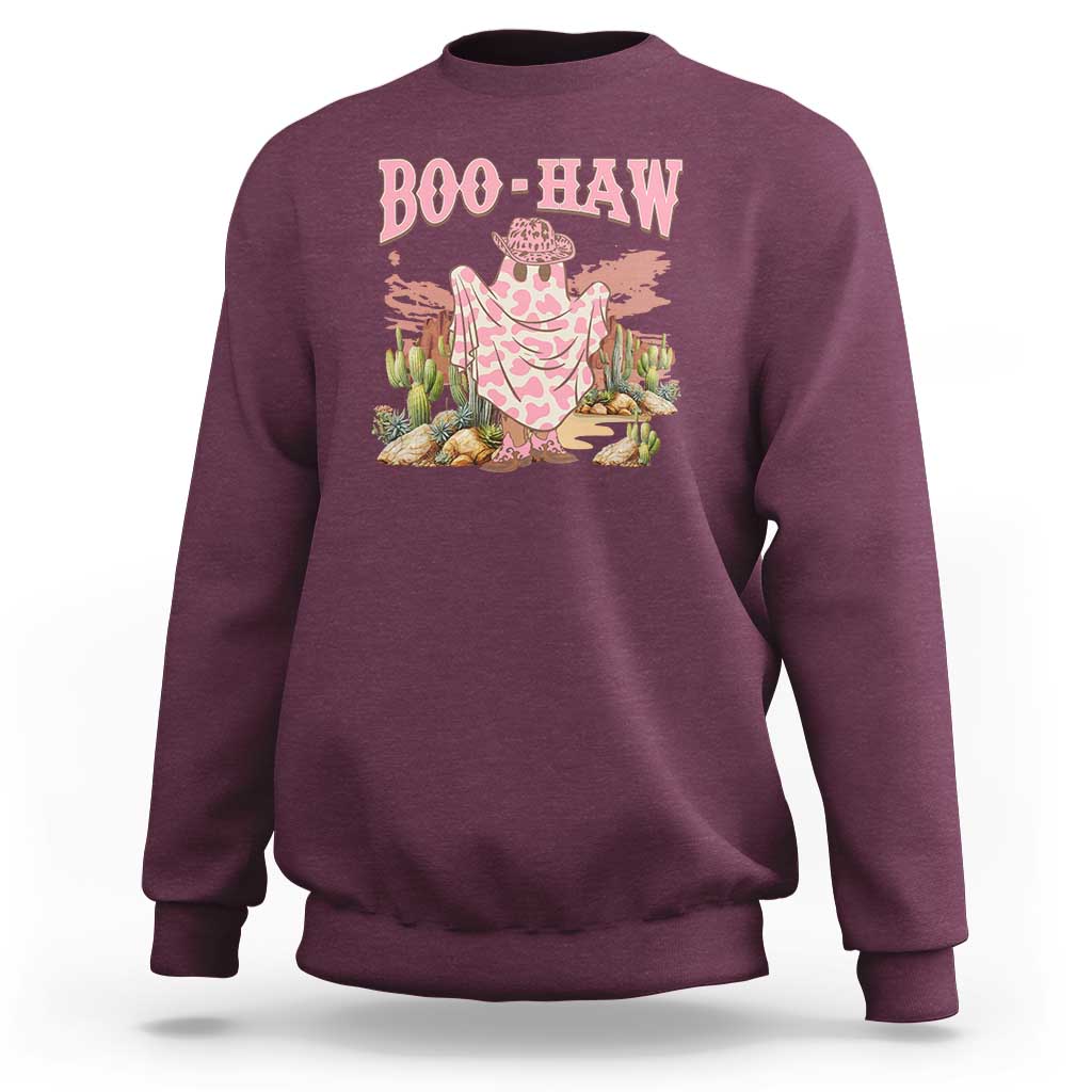 Halloween Western Sweatshirt Boo Haw Cute Country Cowboy Ghost - Wonder Print Shop