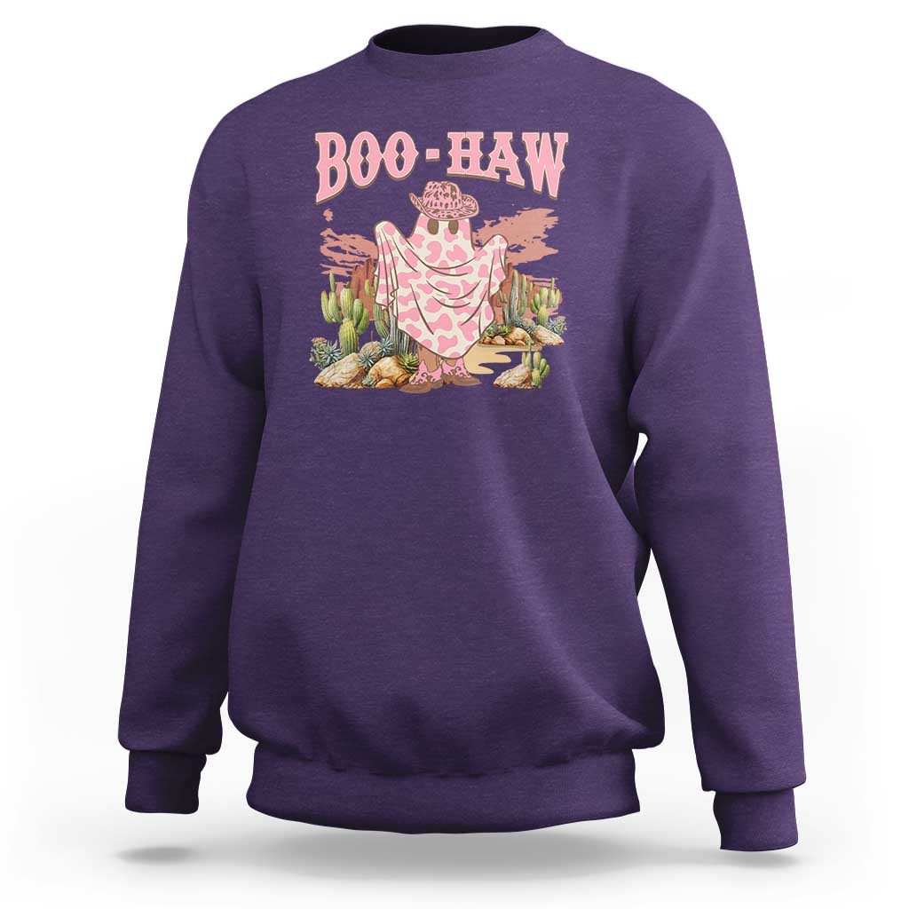 Halloween Western Sweatshirt Boo Haw Cute Country Cowboy Ghost - Wonder Print Shop