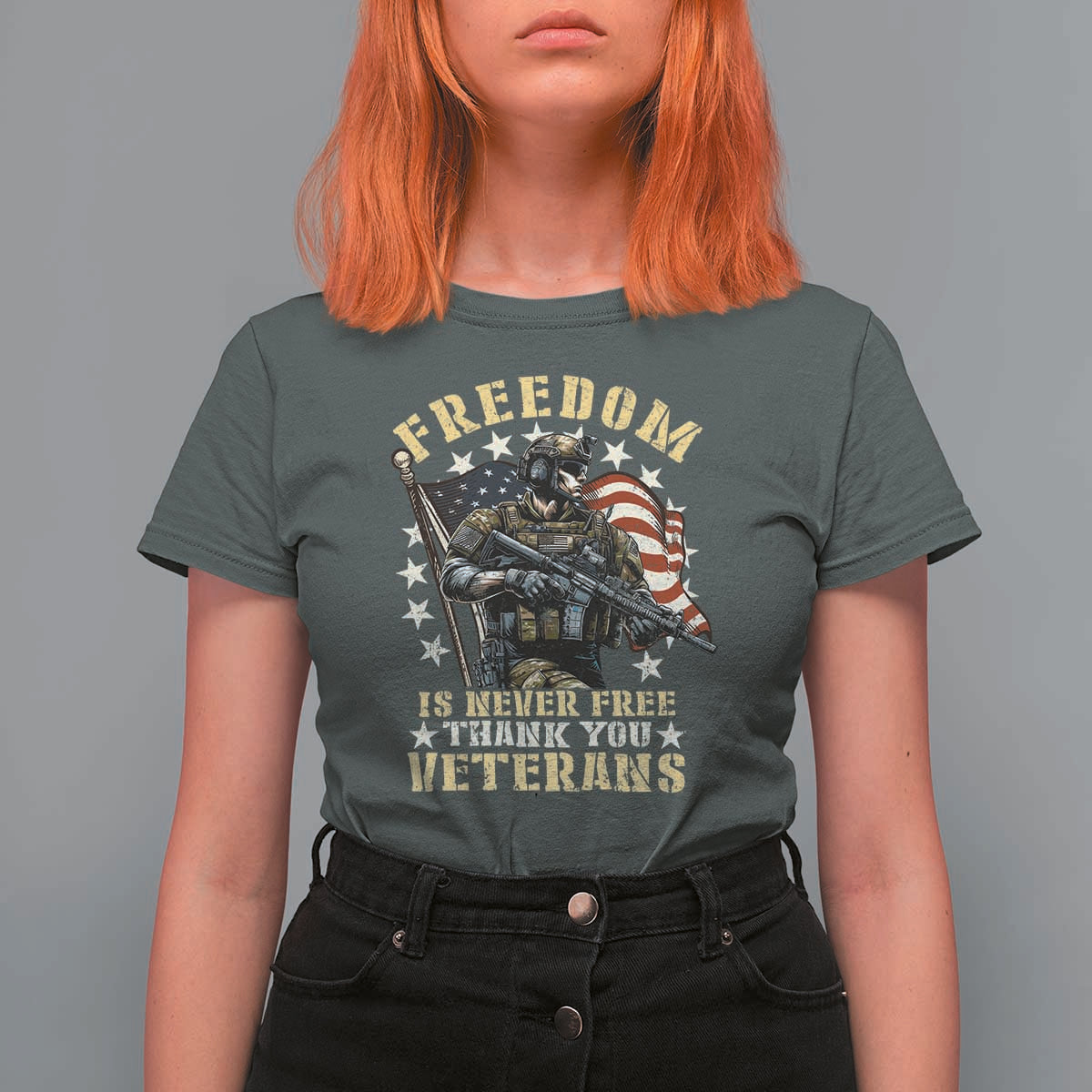 Veterans T Shirt For Women Freedom Is Never Free Thank You Veterans American Flag Military - Wonder Print Shop