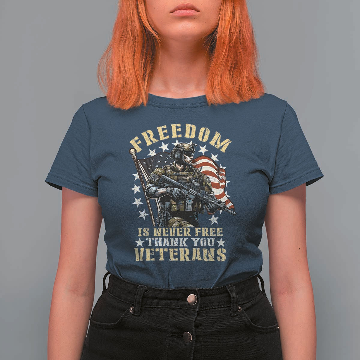 Veterans T Shirt For Women Freedom Is Never Free Thank You Veterans American Flag Military - Wonder Print Shop