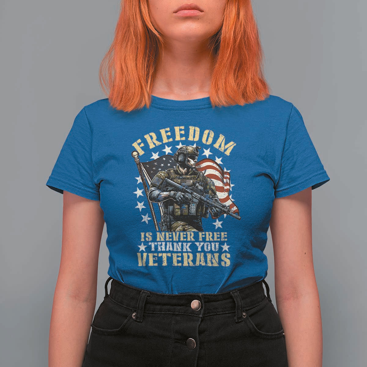 Veterans T Shirt For Women Freedom Is Never Free Thank You Veterans American Flag Military - Wonder Print Shop