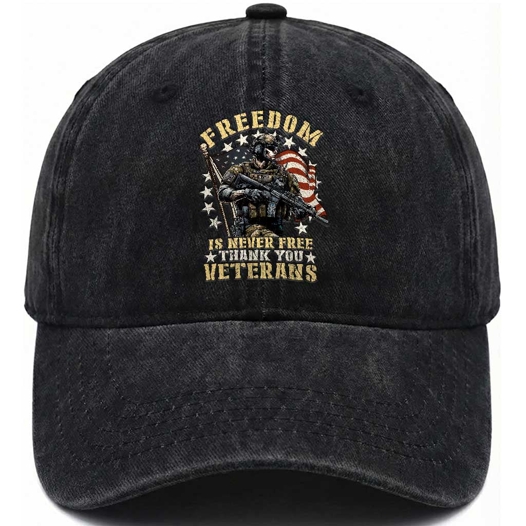 US Veterans Washed Cotton Baseball Cap Freedom Is Never Free Thank You Veterans American Flag Military