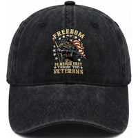 US Veterans Washed Cotton Baseball Cap Freedom Is Never Free Thank You Veterans American Flag Military