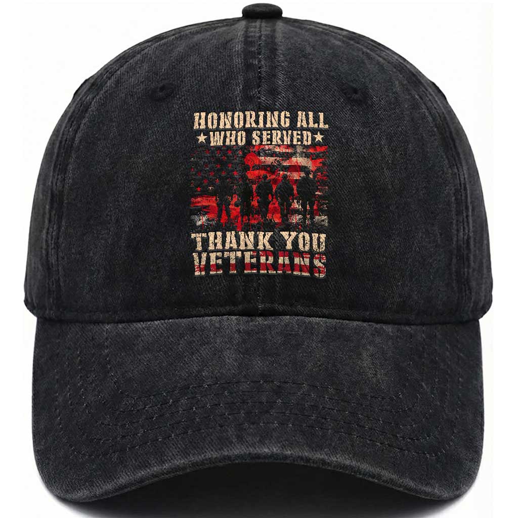 Veterans Day Washed Cotton Baseball Cap Honoring All Who Served Thank You Veterans American Flag