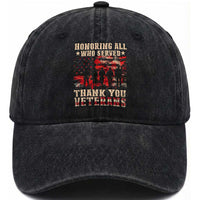 Veterans Day Washed Cotton Baseball Cap Honoring All Who Served Thank You Veterans American Flag