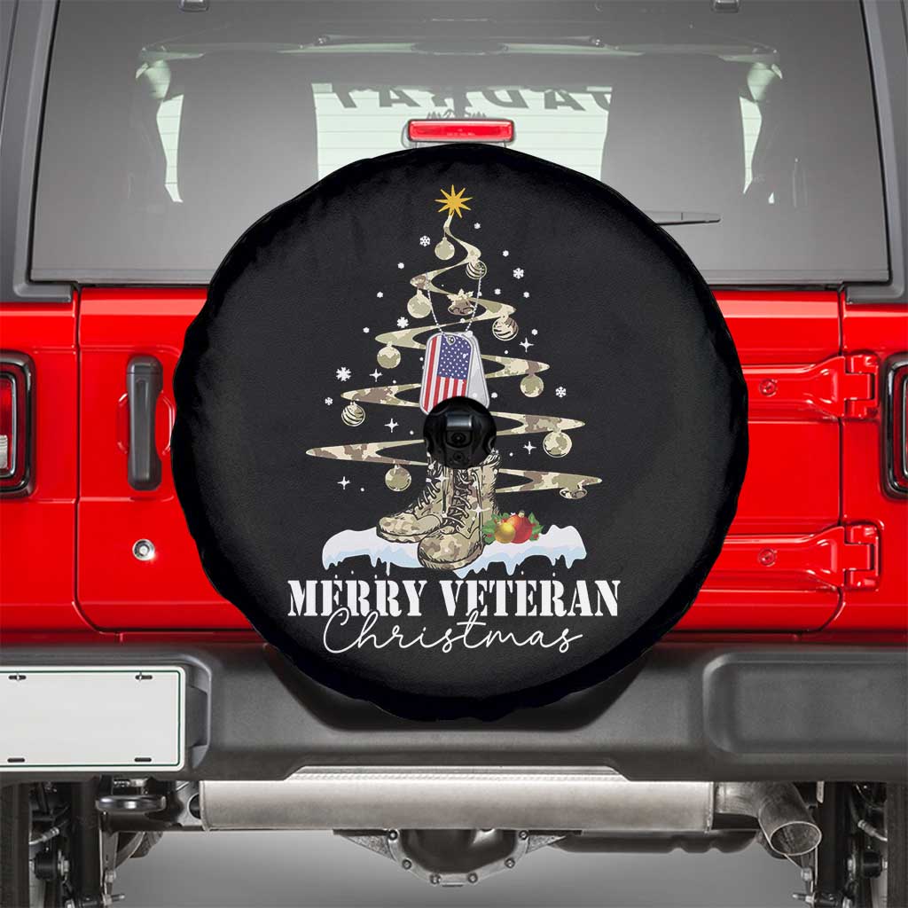 Veteran Day Xmas Spare Tire Cover Merry Veteran Christmas Fir Tree Dog Tag Combat Shoes