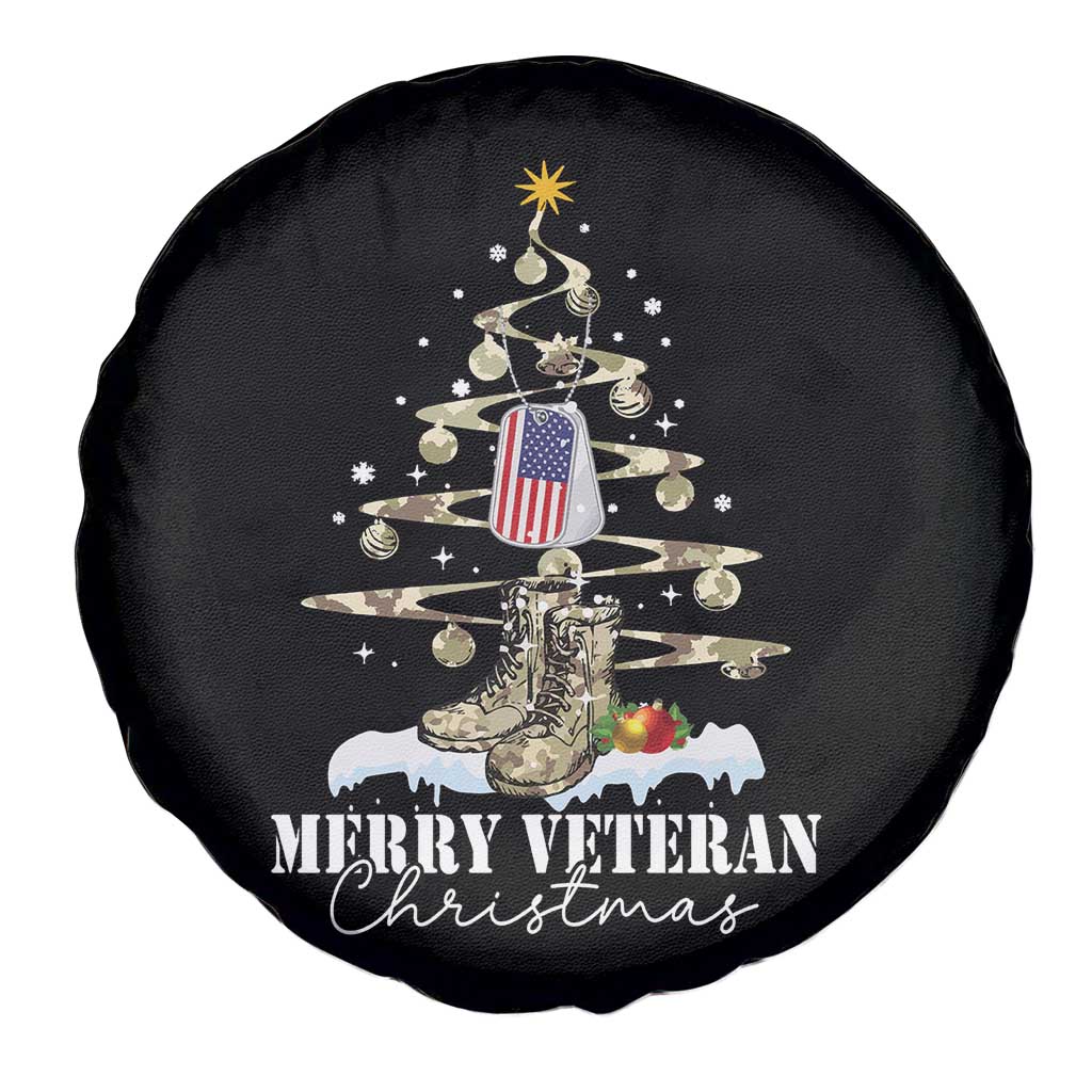 Veteran Day Xmas Spare Tire Cover Merry Veteran Christmas Fir Tree Dog Tag Combat Shoes