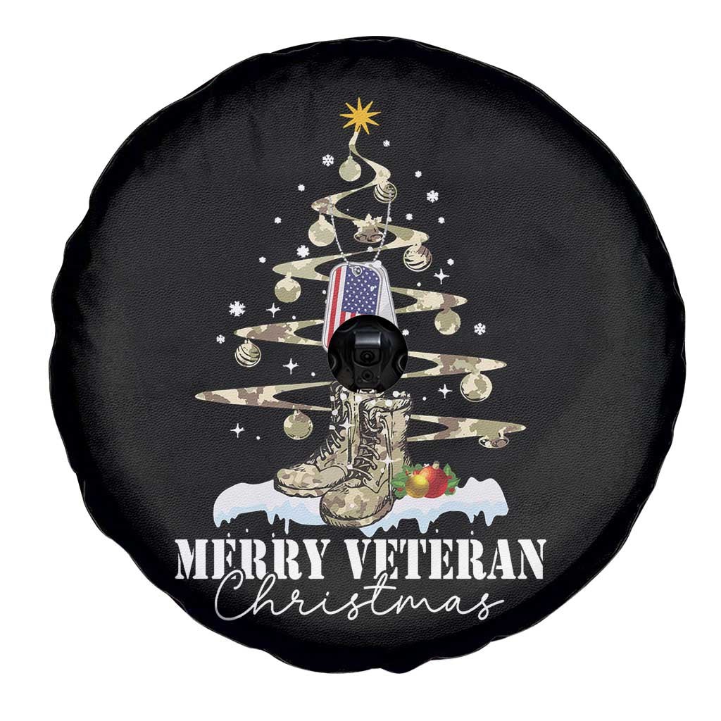 Veteran Day Xmas Spare Tire Cover Merry Veteran Christmas Fir Tree Dog Tag Combat Shoes