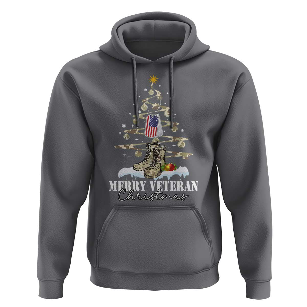 Veteran Day Xmas Hoodie Merry Veteran Christmas Fir Tree Dog Tag Combat Shoes