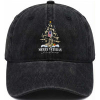 Veteran Day Xmas Washed Cotton Baseball Cap Merry Veteran Christmas Fir Tree Dog Tag Combat Shoes