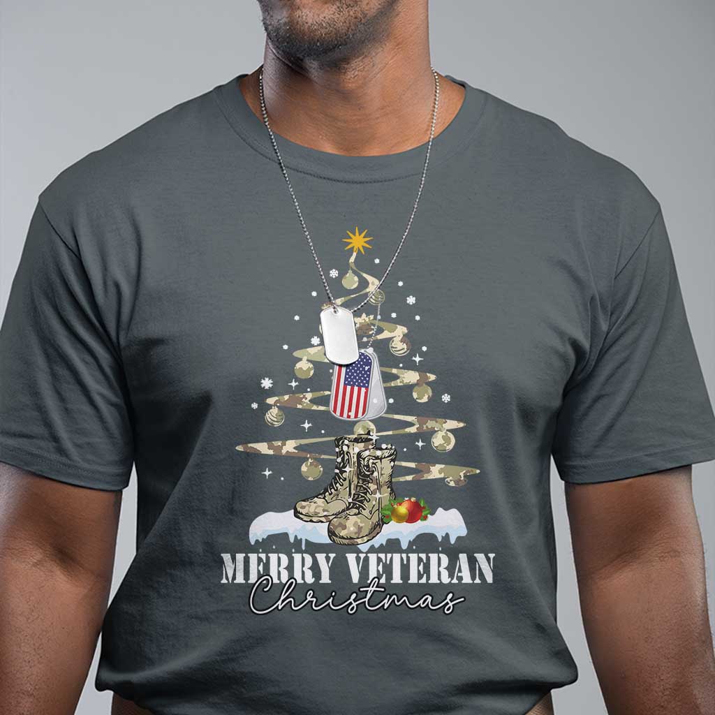 Veteran Day Xmas T Shirt Merry Veteran Christmas Fir Tree Dog Tag Combat Shoes - Wonder Print Shop
